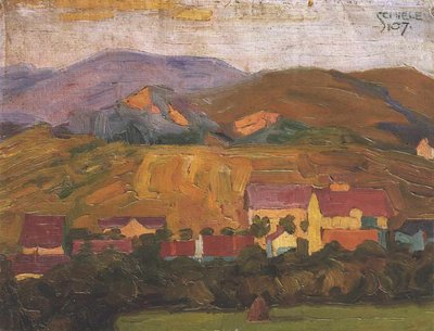 Village with Mountains by Egon Schiele